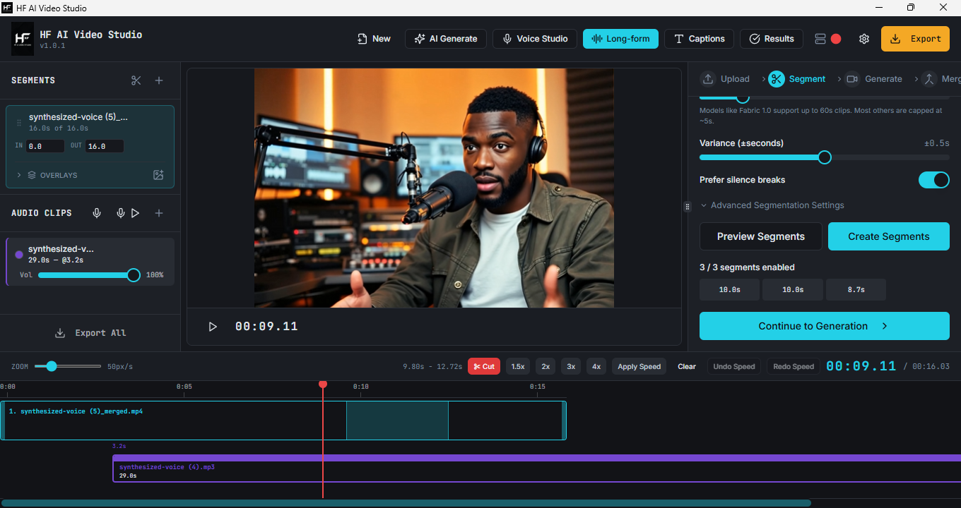 HF AI Video Studio — Timeline Editor