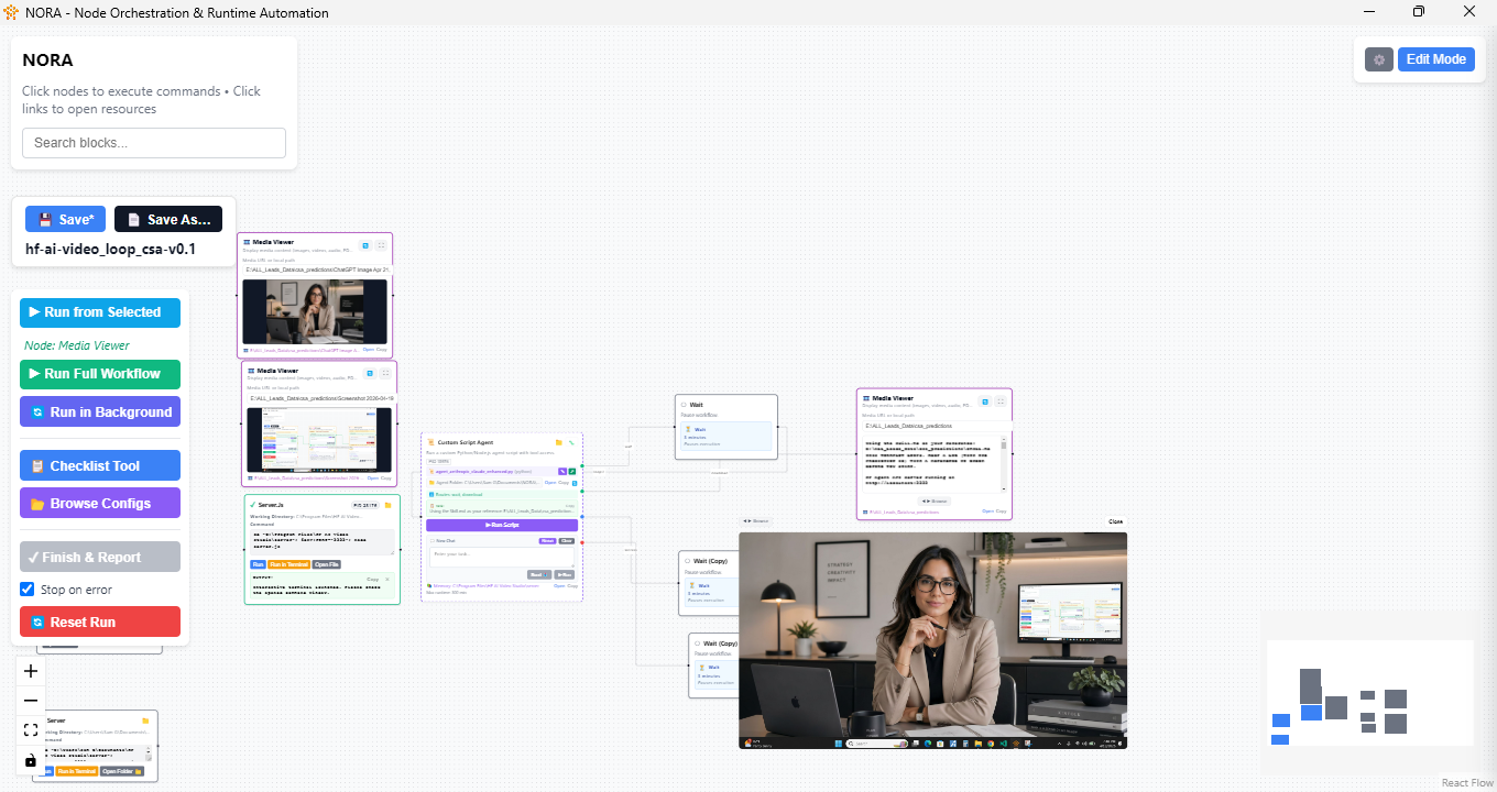 NORA + HF AI Video Studio — automated workflow