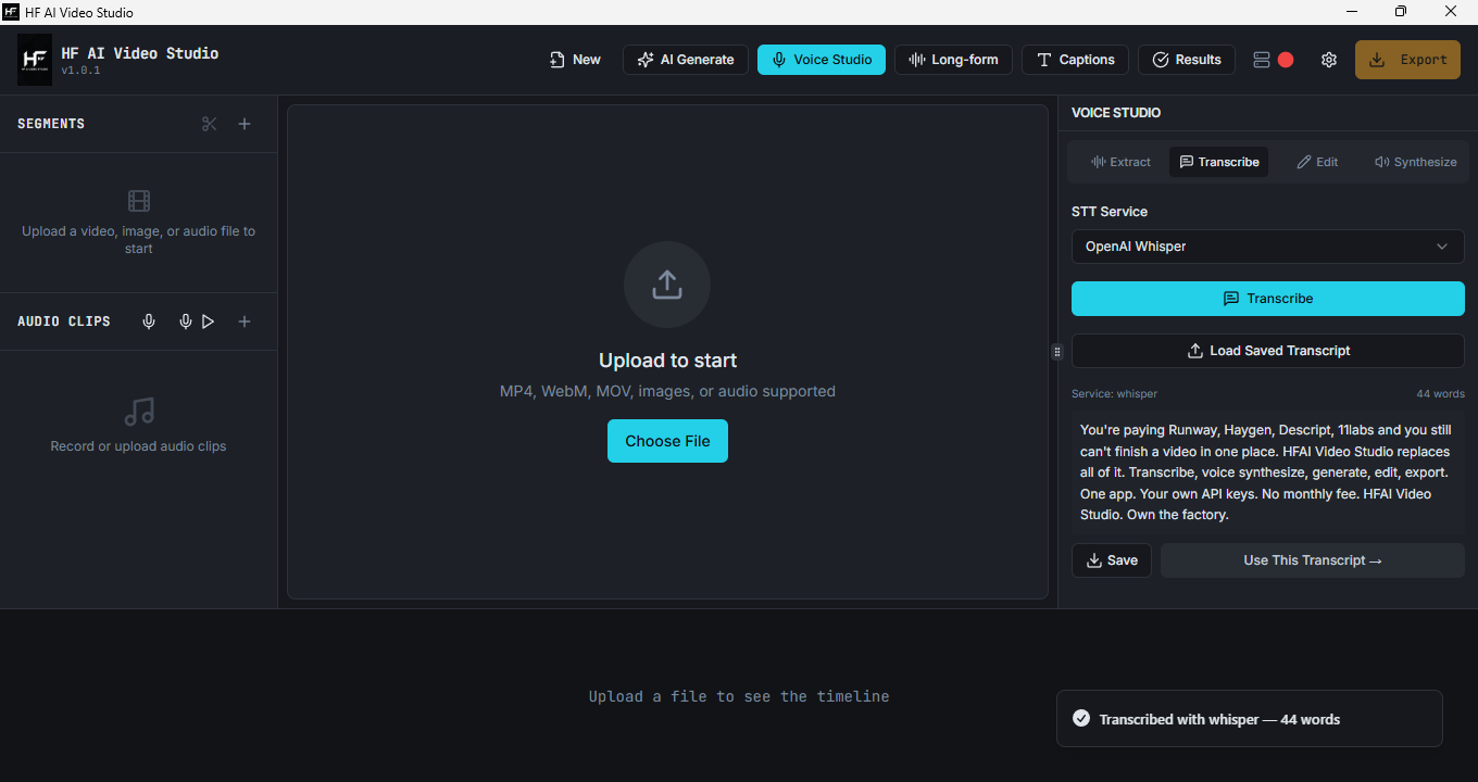 HF AI Video Studio — Voice Studio