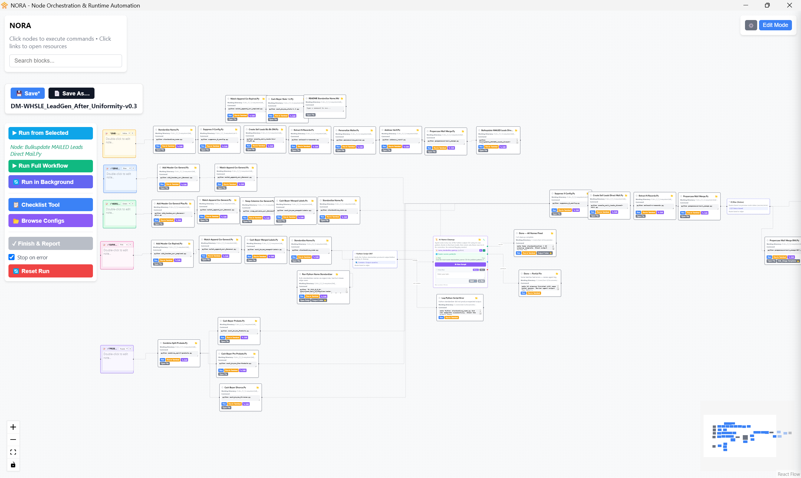 snapshot of multiple direct mail workflows in NORA
