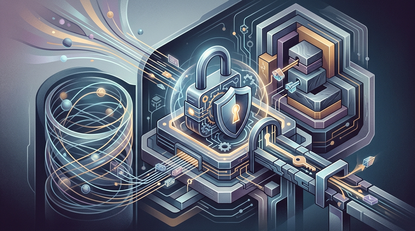 Abstract illustration representing secure API authentication for the Anthropic SDK in a Node.js application, highlighting key protection measures.