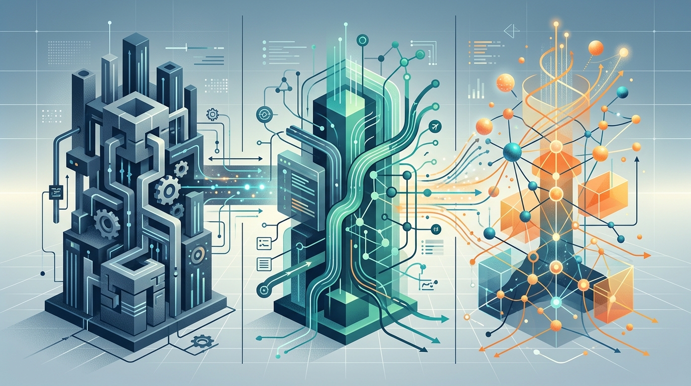 Conceptual image comparing three different automation platforms, highlighting their distinct features and deployment models.