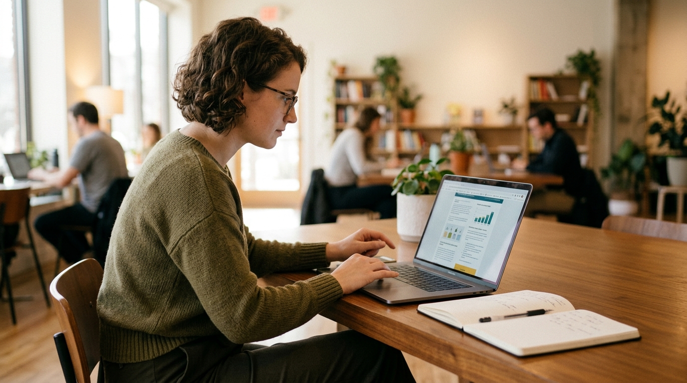 A beginner focused on learning advanced concepts from a paid AI newsletter on a digital device.