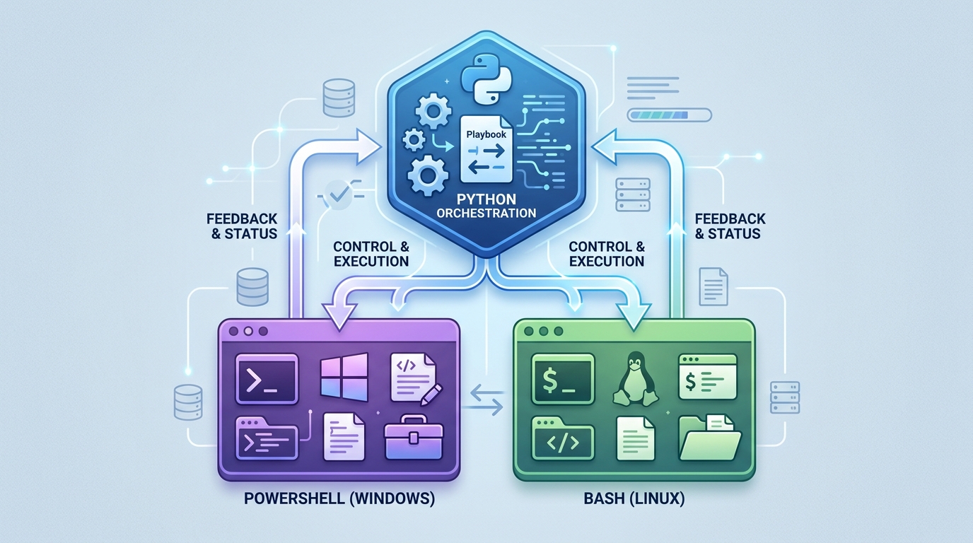Diagram illustrating cross-platform scripting with PowerShell and Python