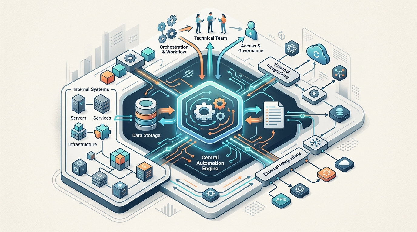 Conceptual infrastructure diagram showing how n8n integrates within a technical team's existing systems and network.