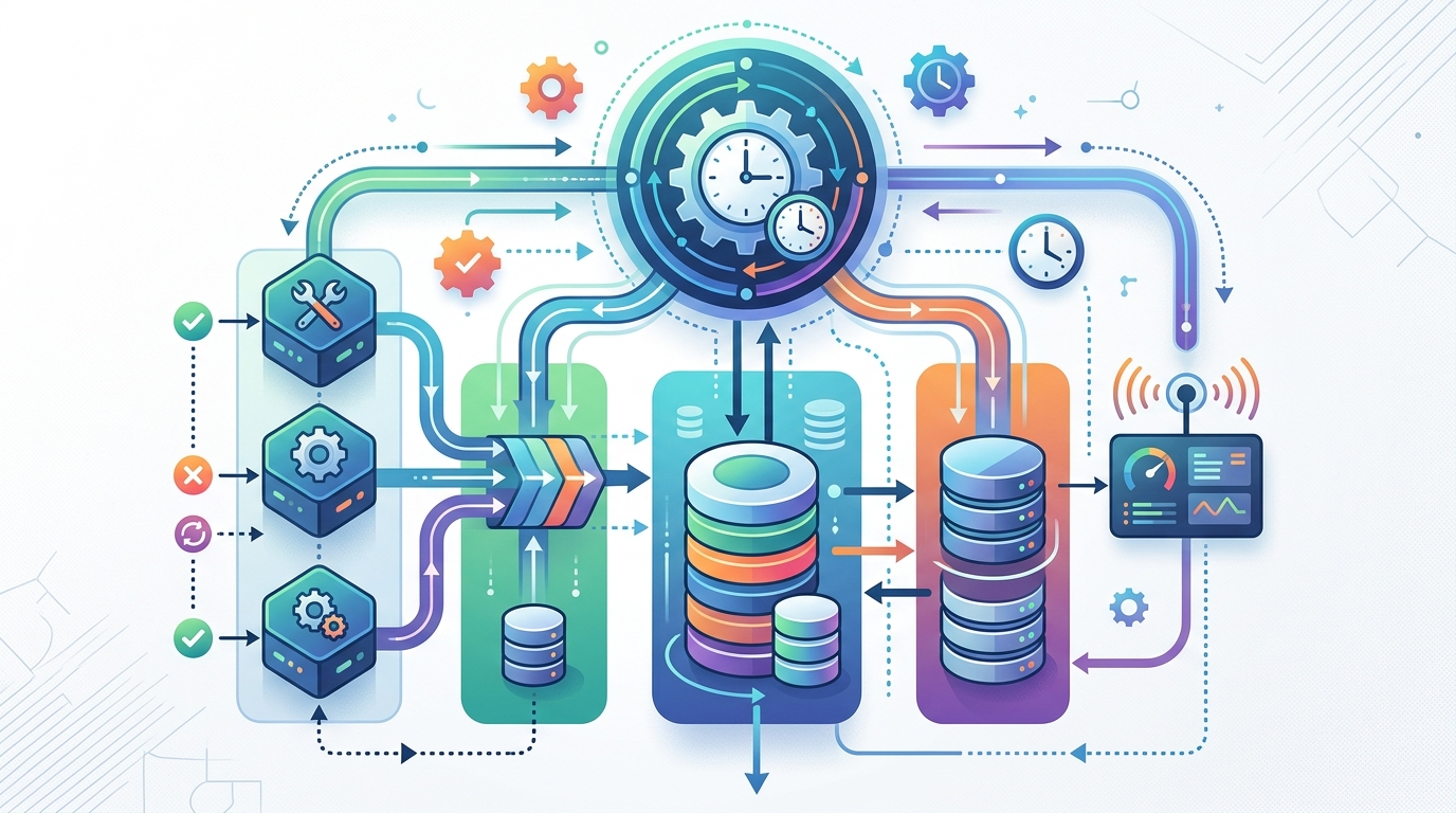 Diagram illustrating a Node.js cron job production reliable architecture without time drift