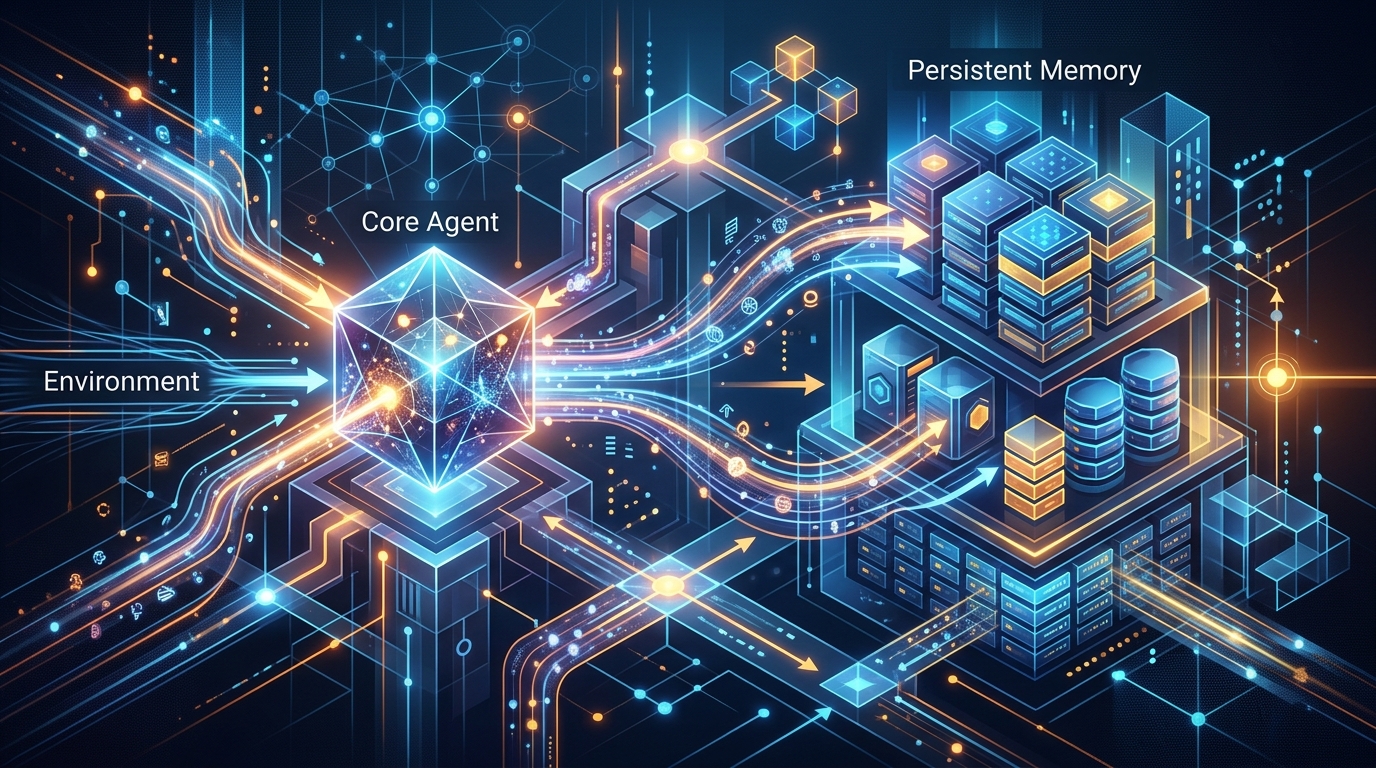 Conceptual representation of a code snippet or architectural pattern for integrating persistent memory into AI agents.