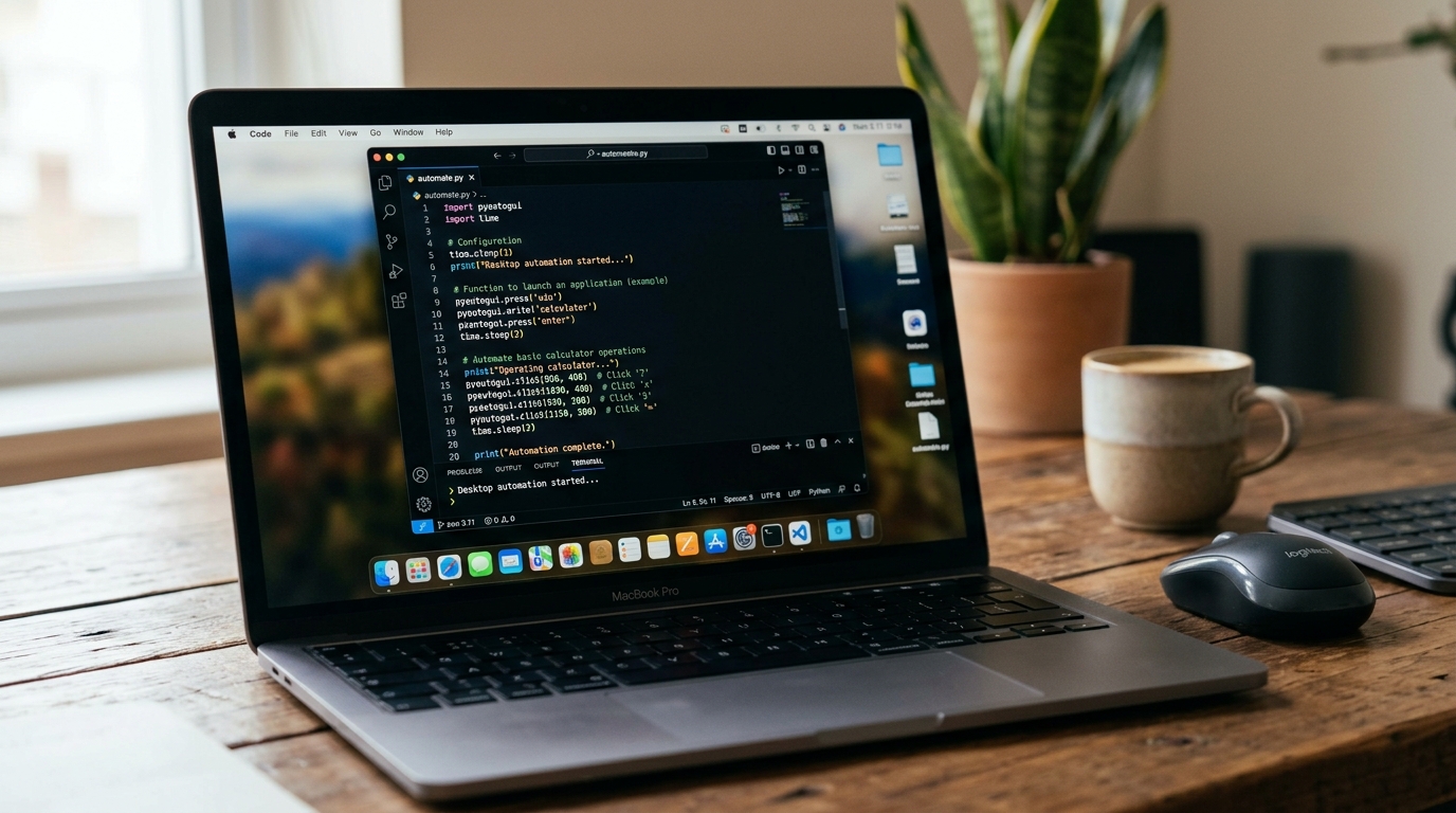 Python code snippet demonstrating basic desktop automation with PyAutoGUI
