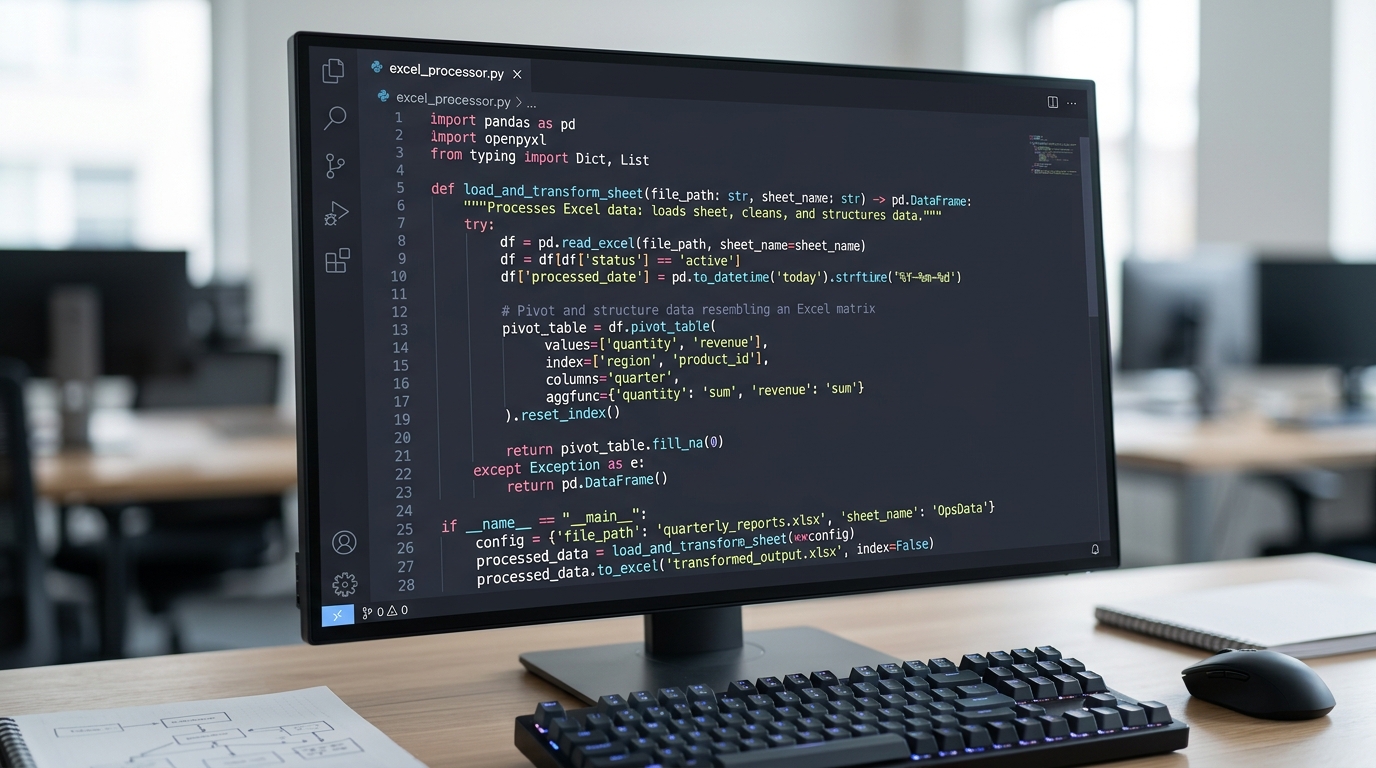 Python code snippet demonstrating Excel automation for operations teams