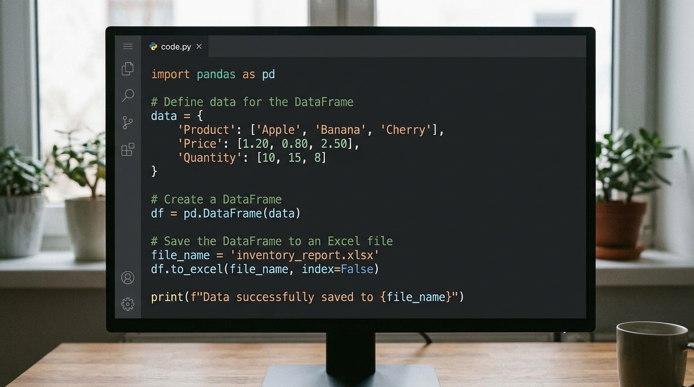 Python code snippet demonstrating the automatic generation of an Excel file.