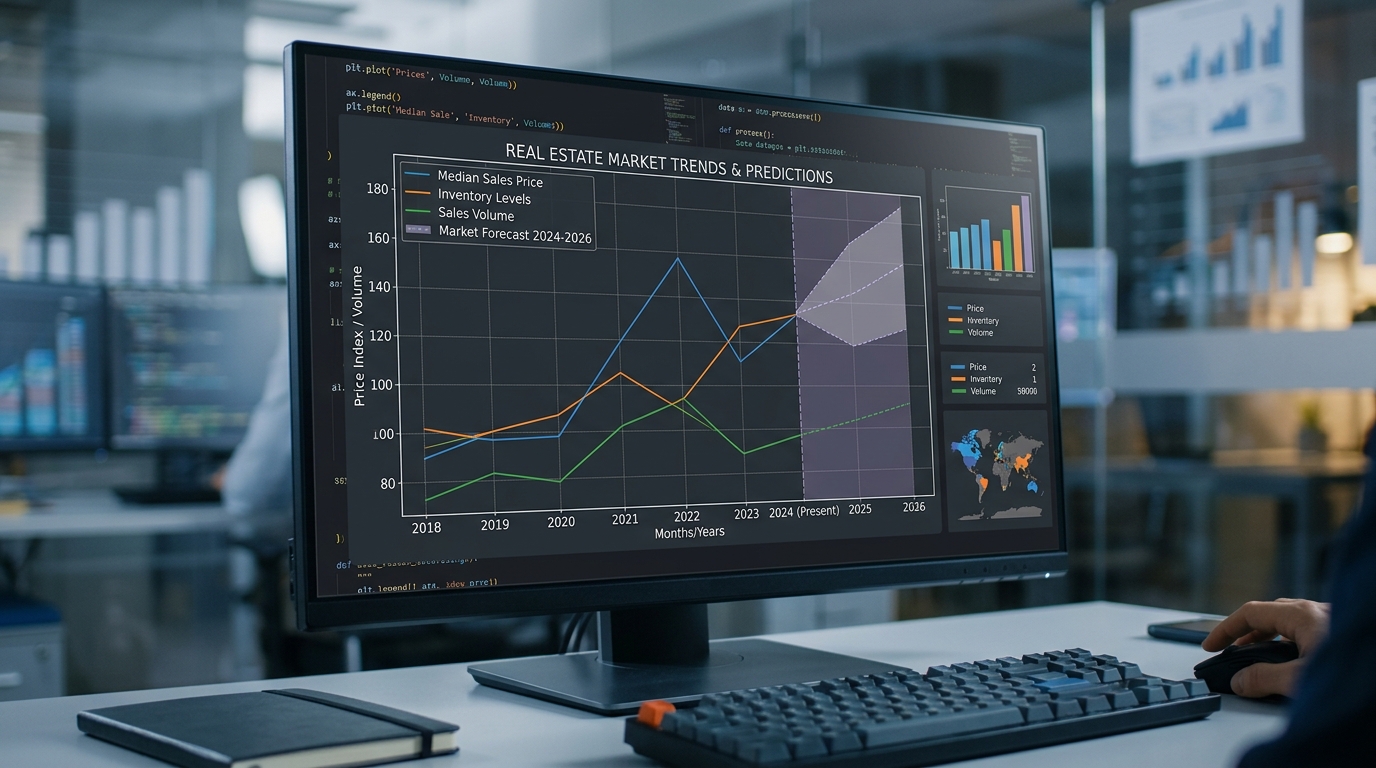 Chart visualizing real estate market trends and predictions generated using Python.