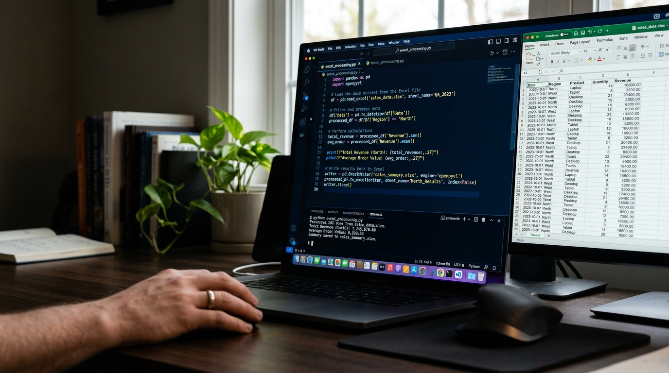 A Python script automating Excel report formatting with openpyxl.