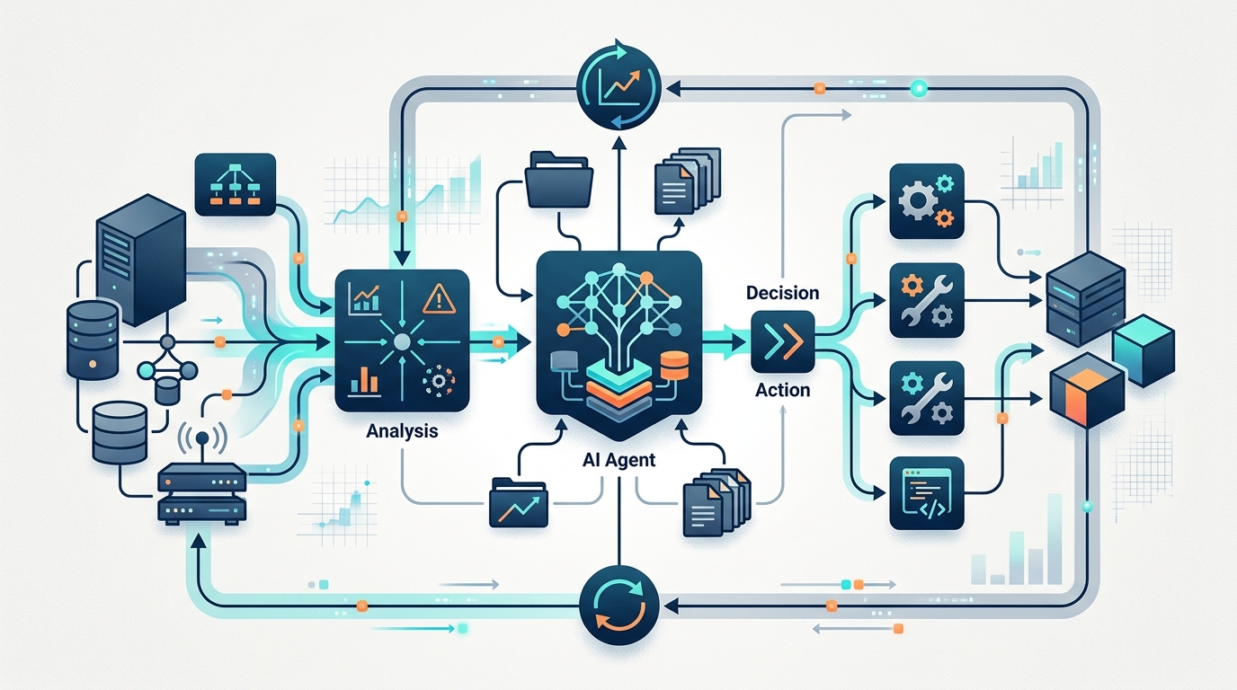 Architectural diagram of a self-healing AI agent for infrastructure in a production environment.