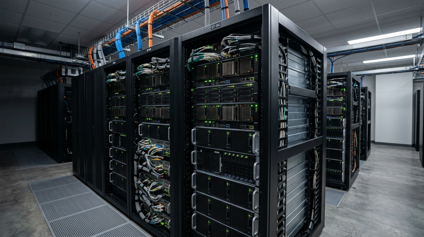 A server rack setup illustrating the infrastructure for private AI image generation.