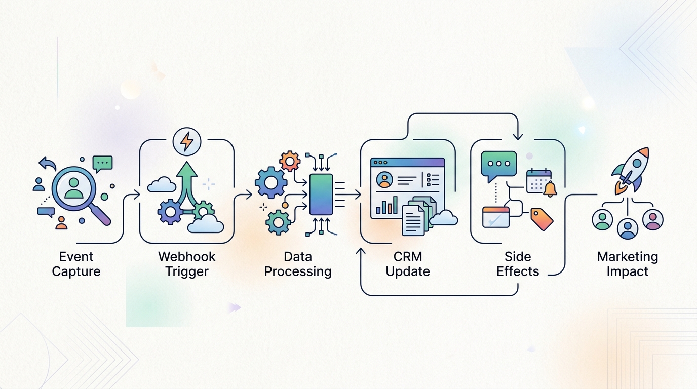 A workflow map illustrating the automated steps for lead capture in technical founder marketing, from event to CRM update and follow-up.