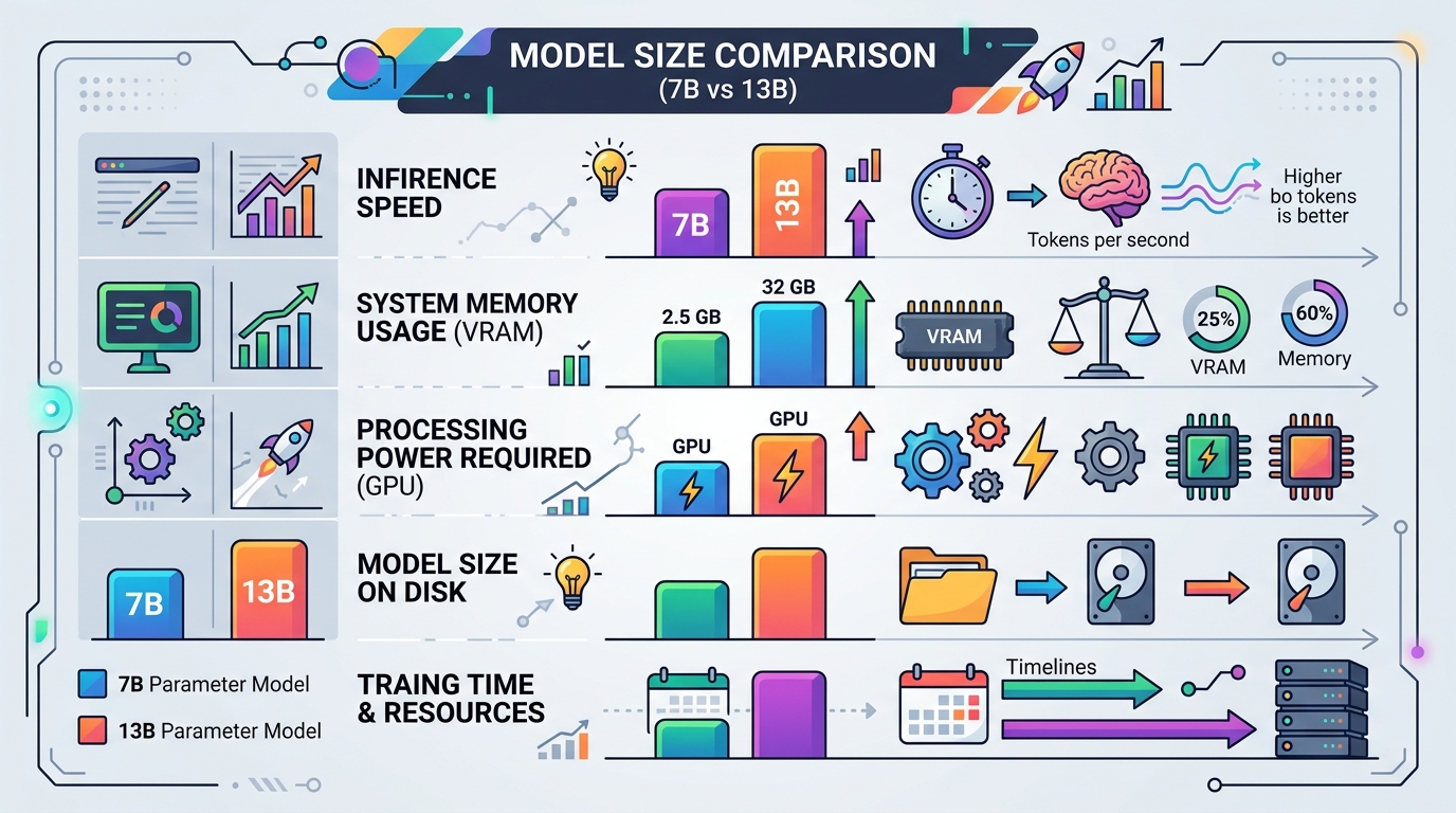 Comparison of 7B and 13B model size performance on consumer hardware