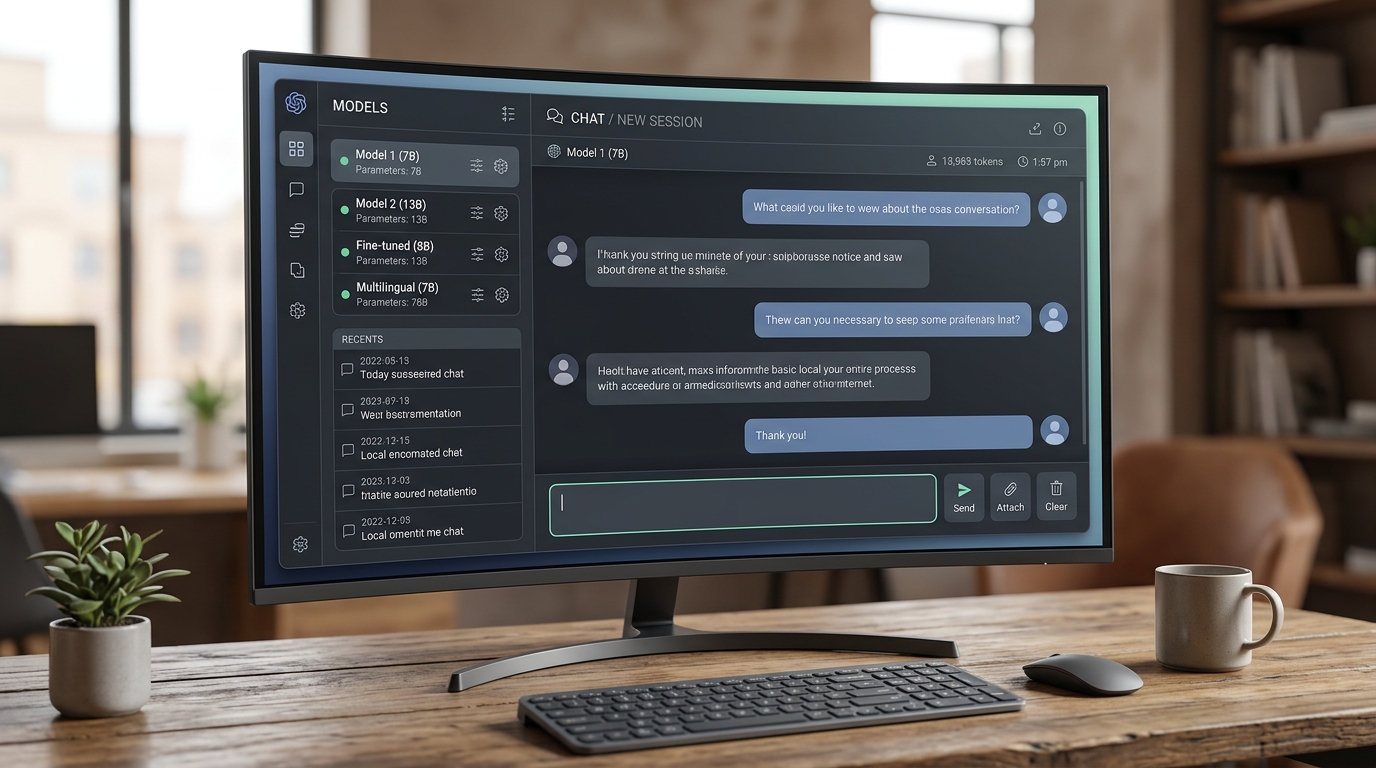 Screenshot of a user-friendly local LLM platform interface with a chat window and model selection options.