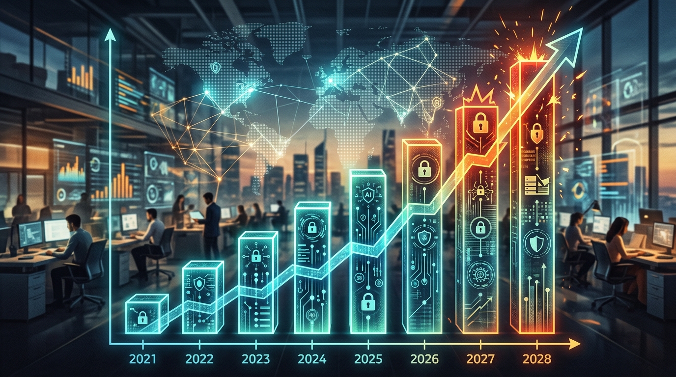 A graph illustrating the significant increase in generative AI security concerns within business environments over time.