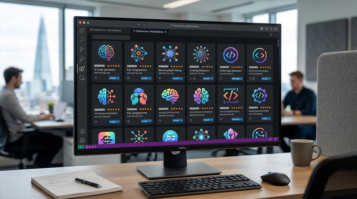 VS Code Insiders extensions marketplace showing top-rated AI coding extensions with installation buttons