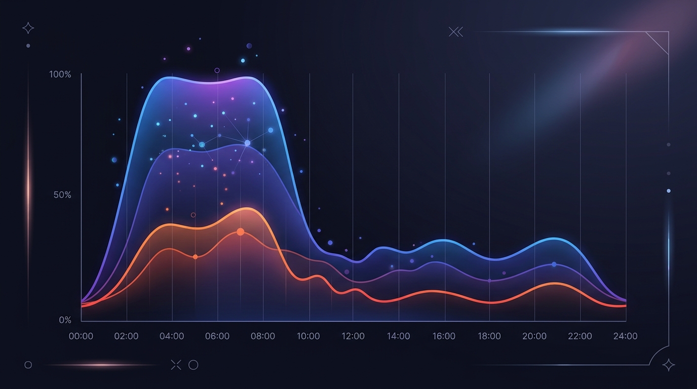 Chart illustrating the difference in CPU and GPU utilization when running a Large Language Model overnight compared to daytime.