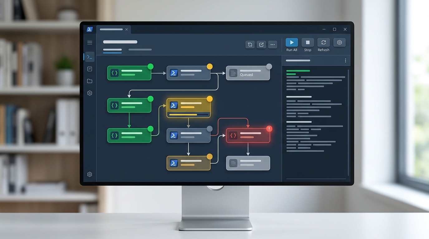 Interface of a local Windows script runner executing PowerShell scripts