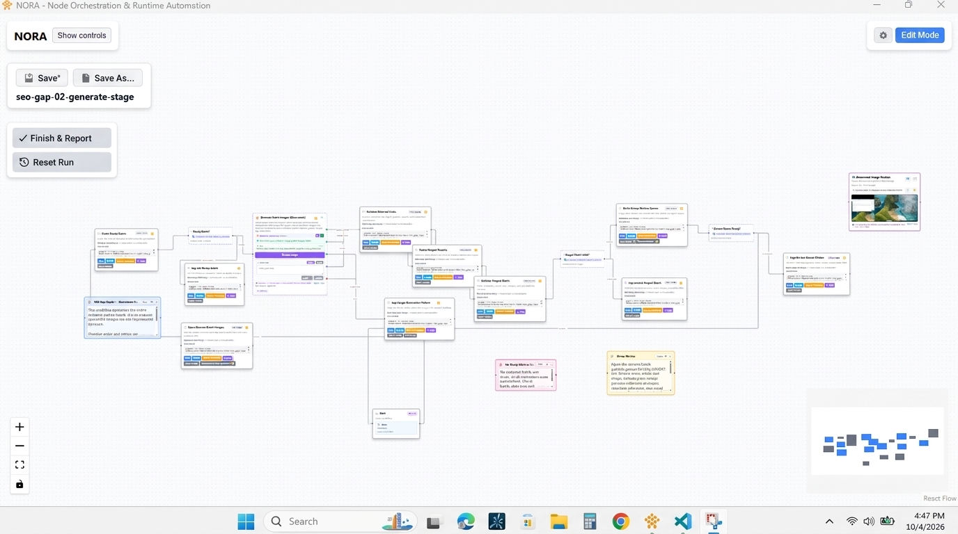 Illustrative desktop interface of a visual workflow automation tool, showing a clean canvas with connected nodes for building local automation workflows.