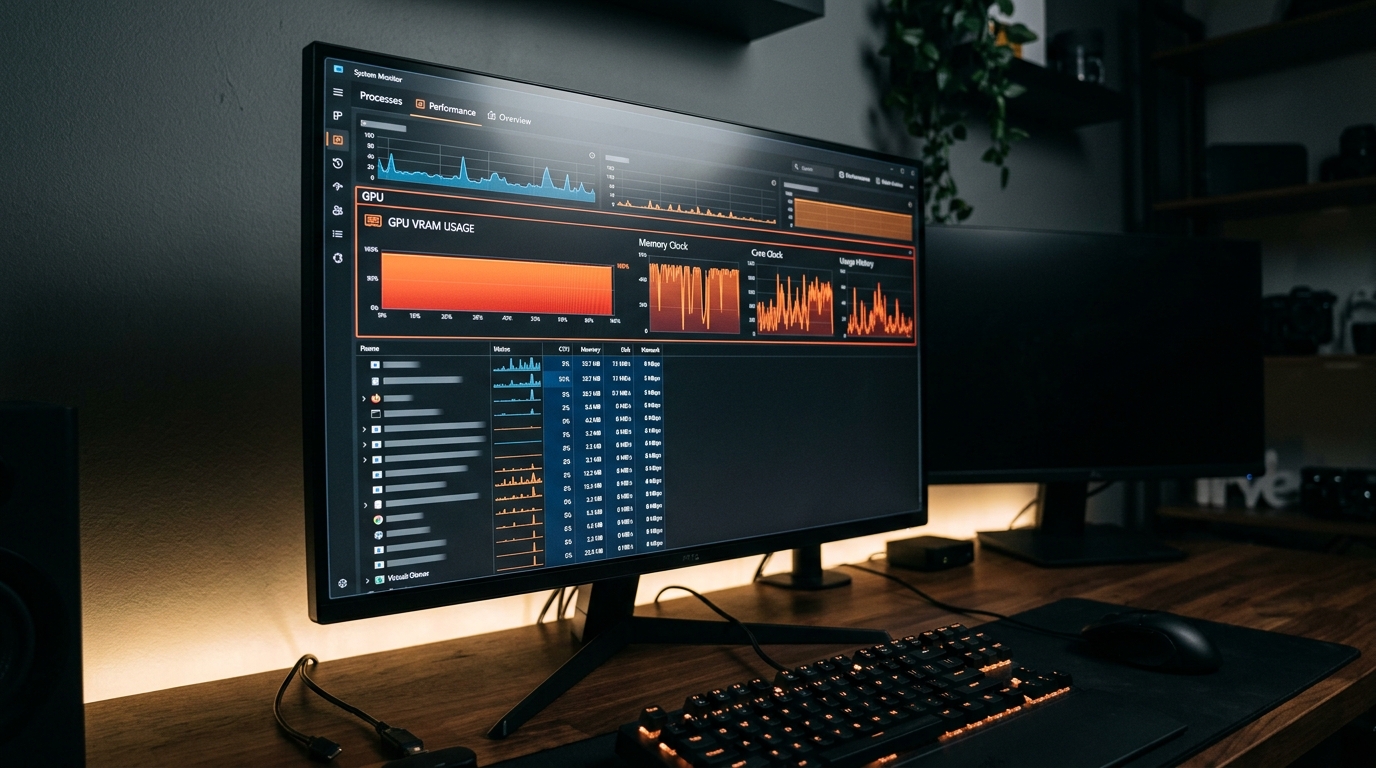 A system monitoring tool displaying high GPU VRAM usage, indicating a potential memory issue preventing an Ollama model from responding.