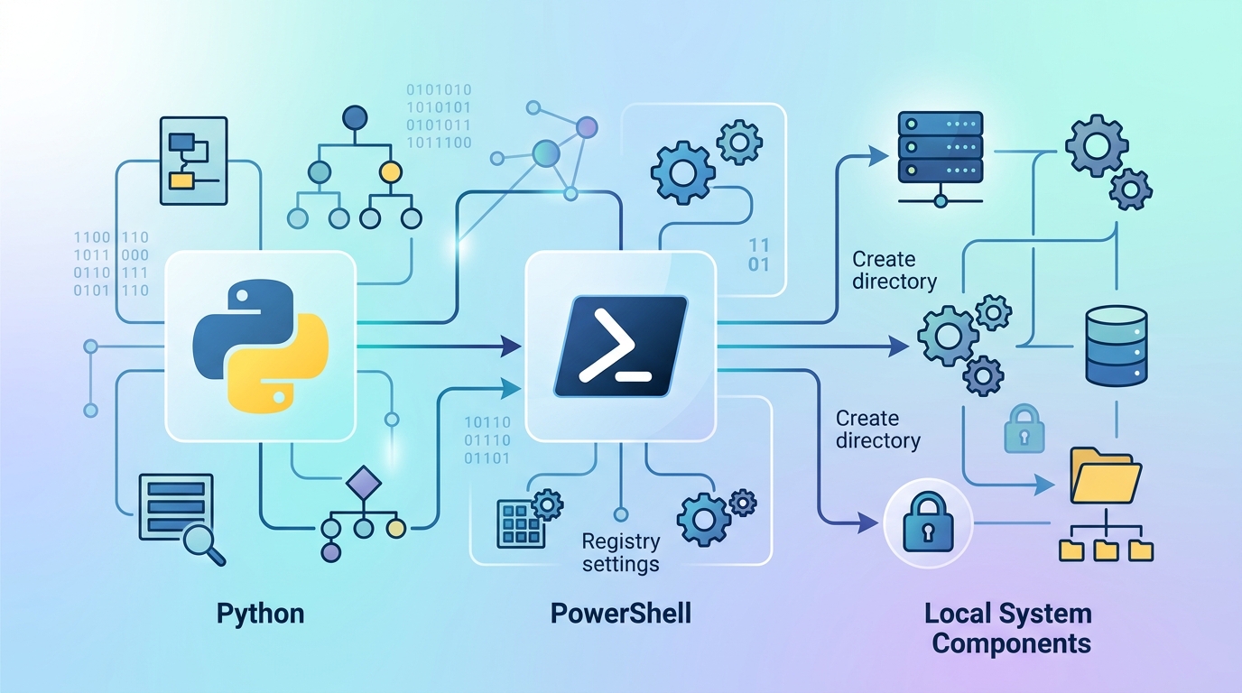 Diagram showing Python and PowerShell script execution for local internal tools