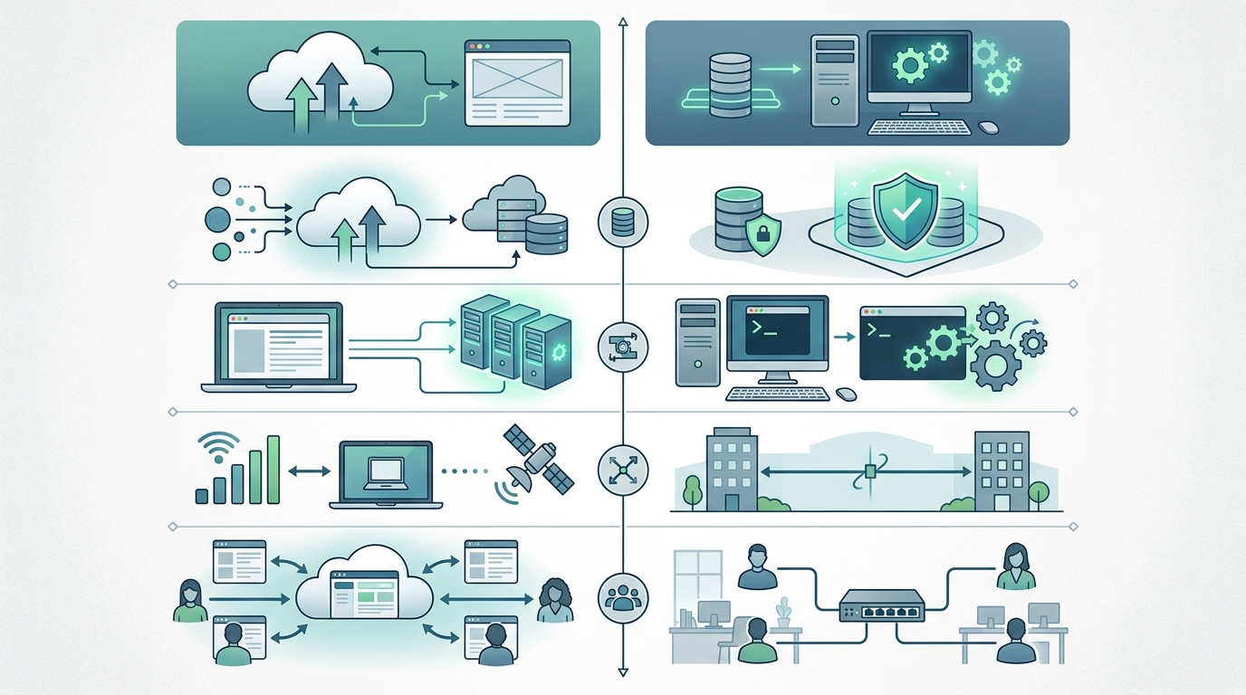 Comparison chart highlighting the benefits of local script execution over cloud-based internal tools for IT teams.