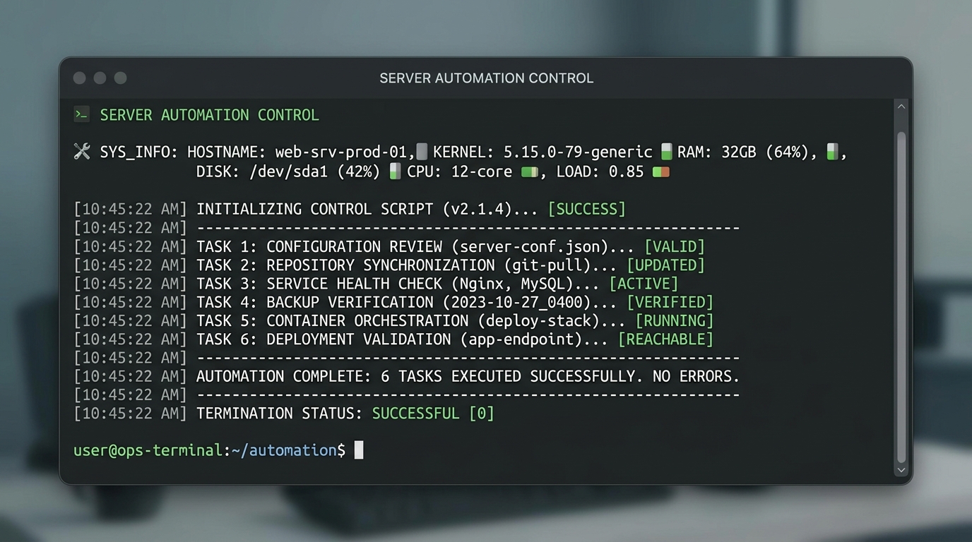 Terminal output demonstrating secure full script control automation.
